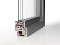 Profilquerschnitt Kunststoff-Fenster PaXabsolut 4 Alublend Therm flächenversetzt